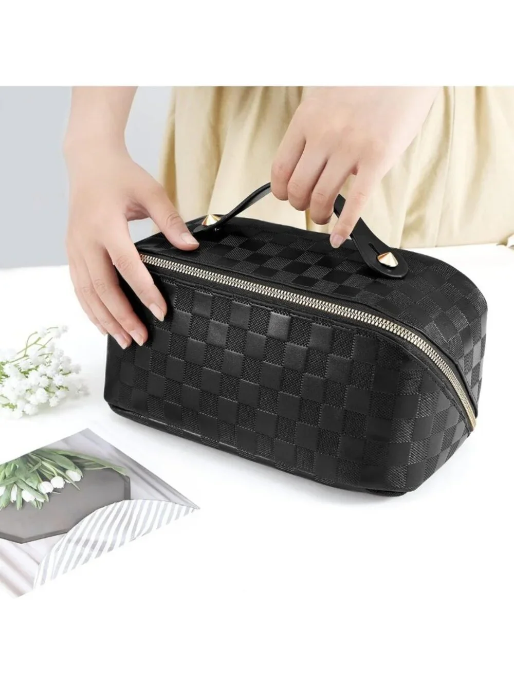 Large Capacity Waterproof Makeup Bag - Portable Travel Organizer with Dividers